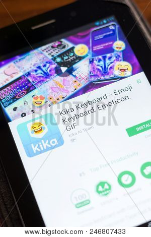 Ryazan, Russia - June 24, 2018: Kika Keyboard - Emoji Keyboard, Emoticon, Gif Mobile App On The Disp