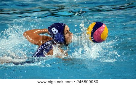 Budapest, Hungary - Jul 16, 2017. Keszthelyi Rita (hun) In The Preliminary Round. Fina Waterpolo Wor