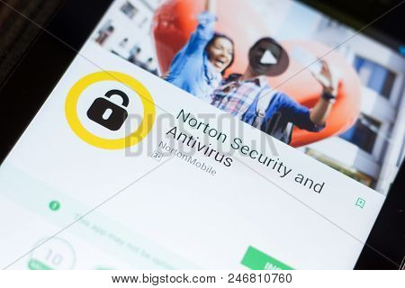 Ryazan, Russia - June 24, 2018: Norton Security And Antivirus Mobile App On The Display Of Tablet Pc