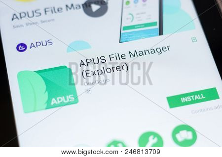 Ryazan, Russia - June 24, 2018: Apus File Manager Mobile App On The Display Of Tablet Pc