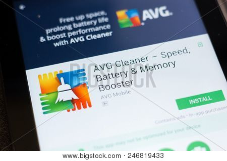 Ryazan, Russia - June 24, 2018: Avg Cleaner Mobile App On The Display Of Tablet Pc
