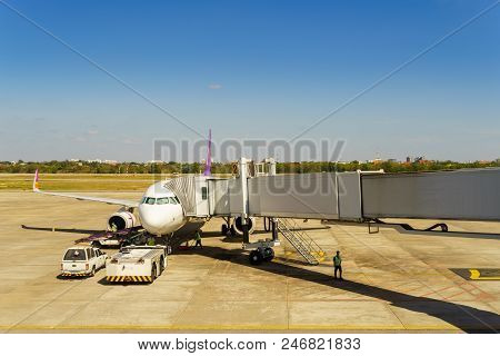 Airplane Ready To Take Off At Udonthani International Airport Thailand