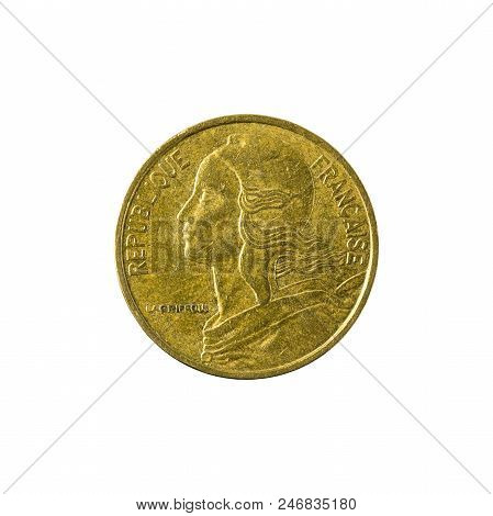 5 French Centimes Coin (1986) Isolated On White Background