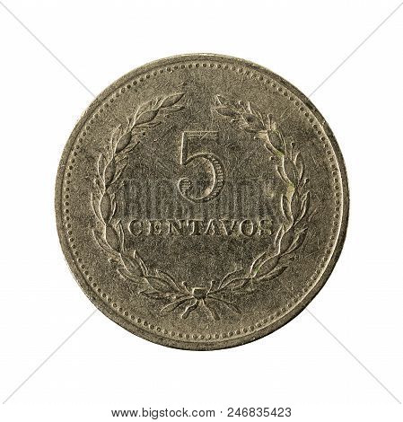 5 Salvadoran Centavo Coin (1976) Obverse Isolated On White Background