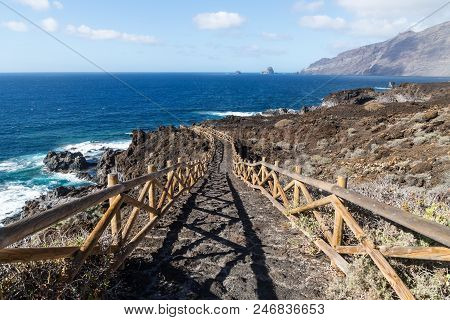 Pathway N Black Lava Rocks To Natural Pool Charco De Los Sargos, El Golfo, El Hierro, Canary Islands