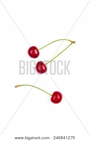 Fresh Red Cherries Isolated On White Background.