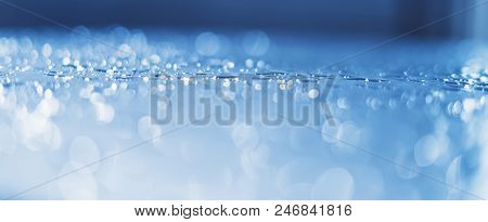 Blue Glass With Raindrops Background Texture Horizontal Top View Isolated, Rain On The Window Backdr