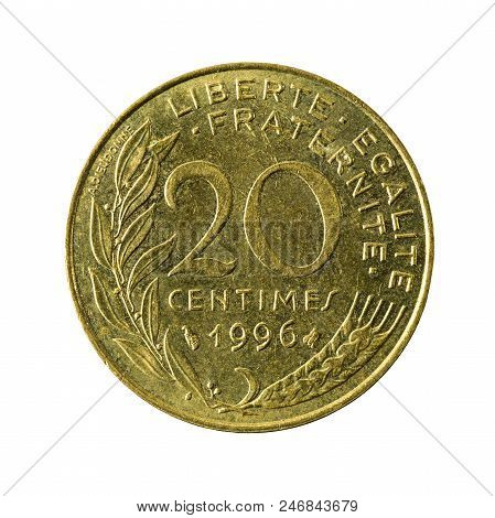 20 French Centimes Coin (1996) Obverse Isolated On White Background