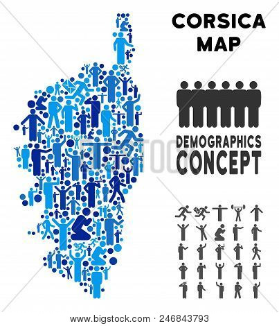 Vector Population Corsica France Island Map. Demography Mosaic Of Corsica France Island Map Combined