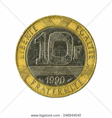 10 French Franc Coin (1990) Obverse Isolated On White Background