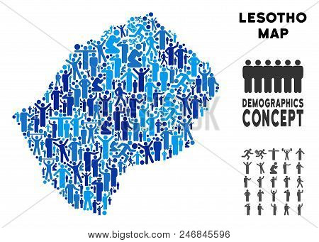 Vector Population Lesotho Map. Demography Collage Of Lesotho Map Designed Of Persons With Variable P
