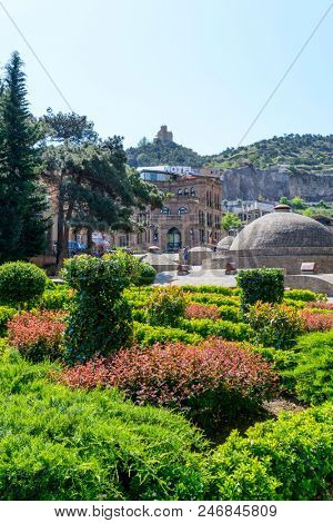 TBILISI - MAY 3: View at the Haydar Aliyev garden on 3 May 2018 in Tbilisi, Georgia.