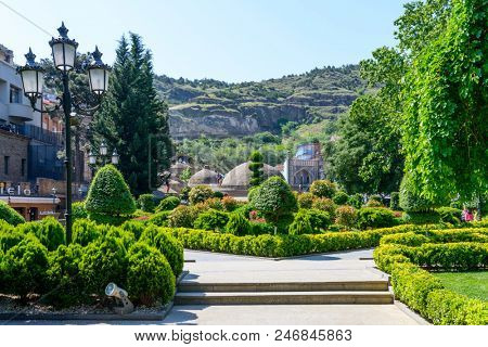 TBILISI - MAY 3: View at the Haydar Aliyev garden on 3 May 2018 in Tbilisi, Georgia.