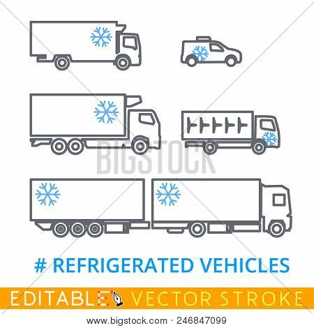 Set Of Refrigerators For A Freezing And Delivery Of Quickly Spoiling Products. Easily Edited Templat