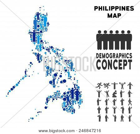 Vector Population Philippines Map. Demography Collage Of Philippines Map Constructed Of Men With Dif