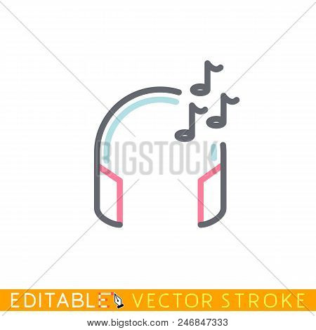 Music Headphones Icon. Media Concept. Editable Stroke Sketch Icon. Stock Vector Illustration.
