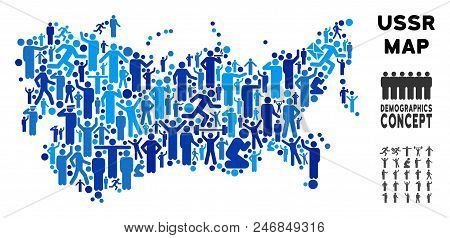 Vector Population Ussr Map. Demography Abstraction Of Ussr Map Combined Of Men With Different Poses.