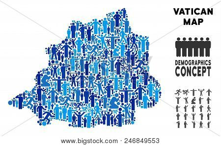 Vector Population Vatican Map. Demography Mosaic Of Vatican Map Made Of Persons With Different Posit
