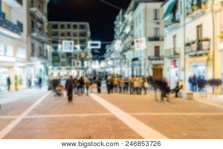 Defocused Background Of Corso Mazzini, Main Street Of Cosenza, Italy. Intentionally Blurred Post Pro