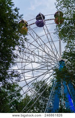 The Ferris Wheel Behind The Trees In The Park.