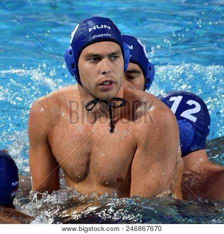 Budapest, Hungary - Jul 17, 2017. ERDELYI Balazs, hungarian waterpolo player. FINA Waterpolo World Championship was held in Alfred Hajos Swimming Centre.