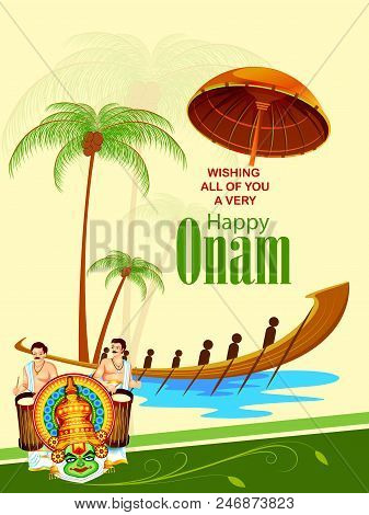 Vector Illustration Of Happy Onam Festival Background Of Kerala