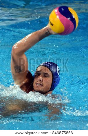 Budapest, Hungary - Jul 17, 2017. HOSNYANSZKY Norbert, hungarian waterpolo player. FINA Waterpolo World Championship was held in Alfred Hajos Swimming Centre.