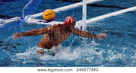 Budapest, Hungary - Jul 17, 2017. HRYSANTHOS Anthony australian waterpolo goalkeeper. FINA Waterpolo World Championship was held in Alfred Hajos Swimming Centre.