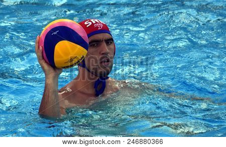 Budapest, Hungary - Jul 17, 2017. Pijetlovic Gojko, Goalkeeper Of Serbia Waterpolo Team. Fina Waterp