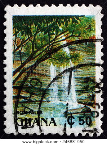 Ghana - Circa 1991: A Stamp Printed In Ghana Shows Boti Falls, Circa 1991