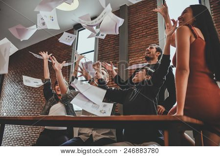 Business Concept. Businessmen Are Working Relaxed. Businessmen Are Throwing Papers.