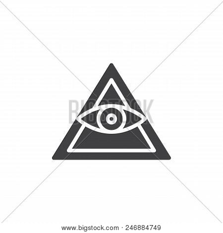 All Seeing Eye Pyramid Vector Icon. Filled Flat Sign For Mobile Concept And Web Design. Mason Pyrami