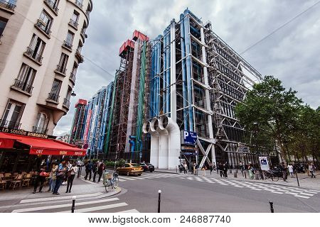 Paris, France - August 11, 2017.georges Pompidou Center Building - Paris National Cultural Centre An