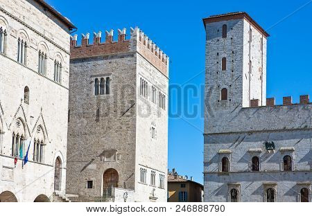 Todi, Italy - May 19, 2009: Del Popolo Square, The Del Capitano (left), Del Popolo  And Dei Priori P
