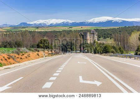 Road Leading To The Castillo De Castilnovo Castle In Castillo Y Leon, Spain
