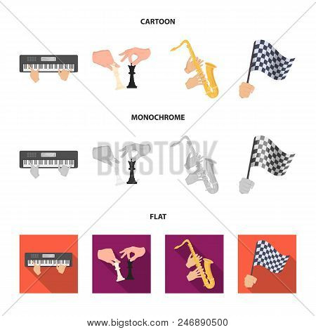 Playing On An Electric Musical Instrument, Manipulation With Chess Pieces And Other  Icon In Cartoon