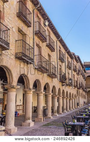 Siguenza, Spain - April 19, 2018: Arches At The Plaza Mayor Square In Siguenza, Spain
