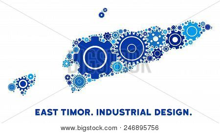 Repair Service East Timor Map Mosaic Of Cogs. Abstract Territory Scheme In Blue Color Tones. Vector 