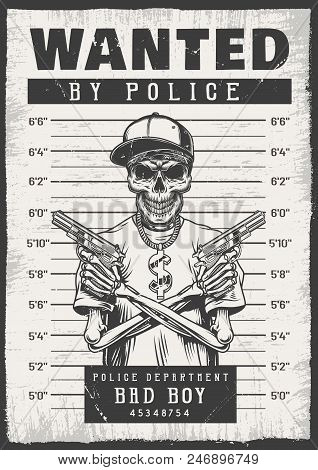 Wanted Modern Poster With Skeletons. Vector Illustration