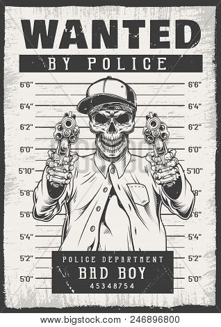Wanted Modern Poster With Skeletons. Vector Illustration
