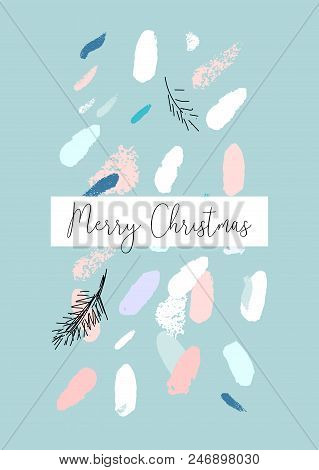 Artistic Hand Drawn Unusual Christmas Design With Abstract Hand Painted Brush Strokes And Doodle Flo