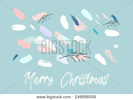 Artistic Hand Drawn Unusual Christmas Design With Abstract Hand Painted Brush Strokes And Doodle Flo