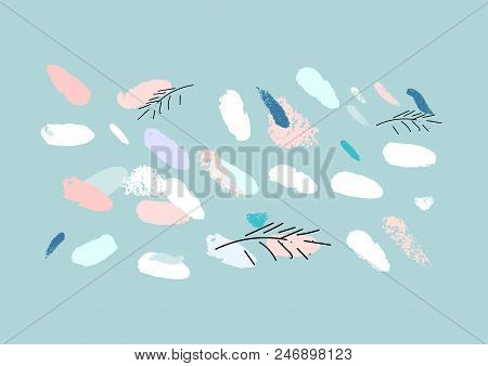 Artistic Hand Drawn Unusual Christmas Design With Abstract Hand Painted Brush Strokes And Doodle Flo