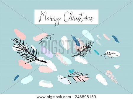 Artistic Hand Drawn Unusual Christmas Design With Abstract Hand Painted Brush Strokes And Doodle Flo