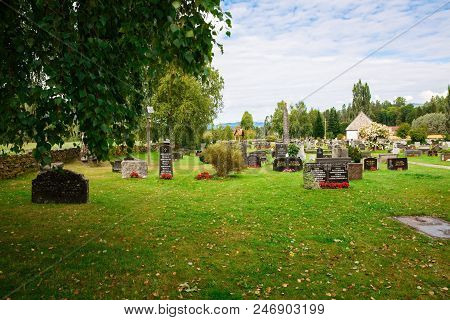 Heddal, Norway-august 15, 2014 -  Old Cemetery In Norwegian Village Near The Old Church.