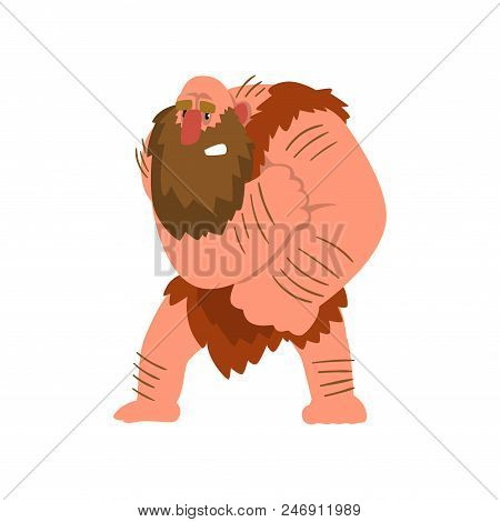 Muscular Primitive Caveman In Loincloth, Stone Age Prehistoric Man Character Cartoon Vector Illustra