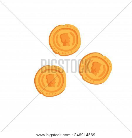 Ancient Roman Gold Coins Vector Illustration Isolated On A White Background.