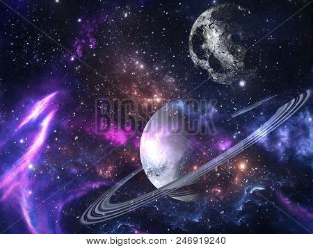 Planets and galaxies, science fiction wallpaper. Beauty of deep space. Billions of galaxies in the u