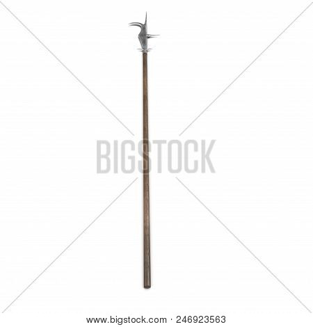 Guisarme Pole Weapon On White Background. Top View. 3d Illustration