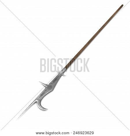 Guisarme Pole Weapon On White Background. Top View. 3d Illustration